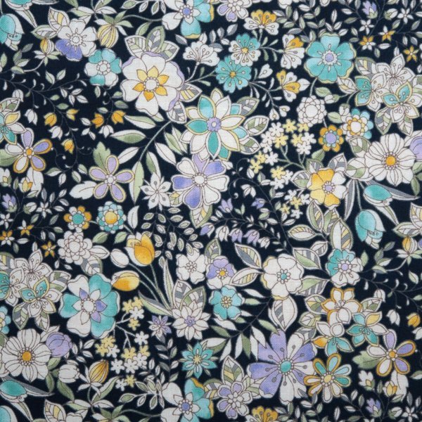 スケア生地 フラワー ジョリ ブーケ２ 花柄プリント ネイビー 50cm_画像1