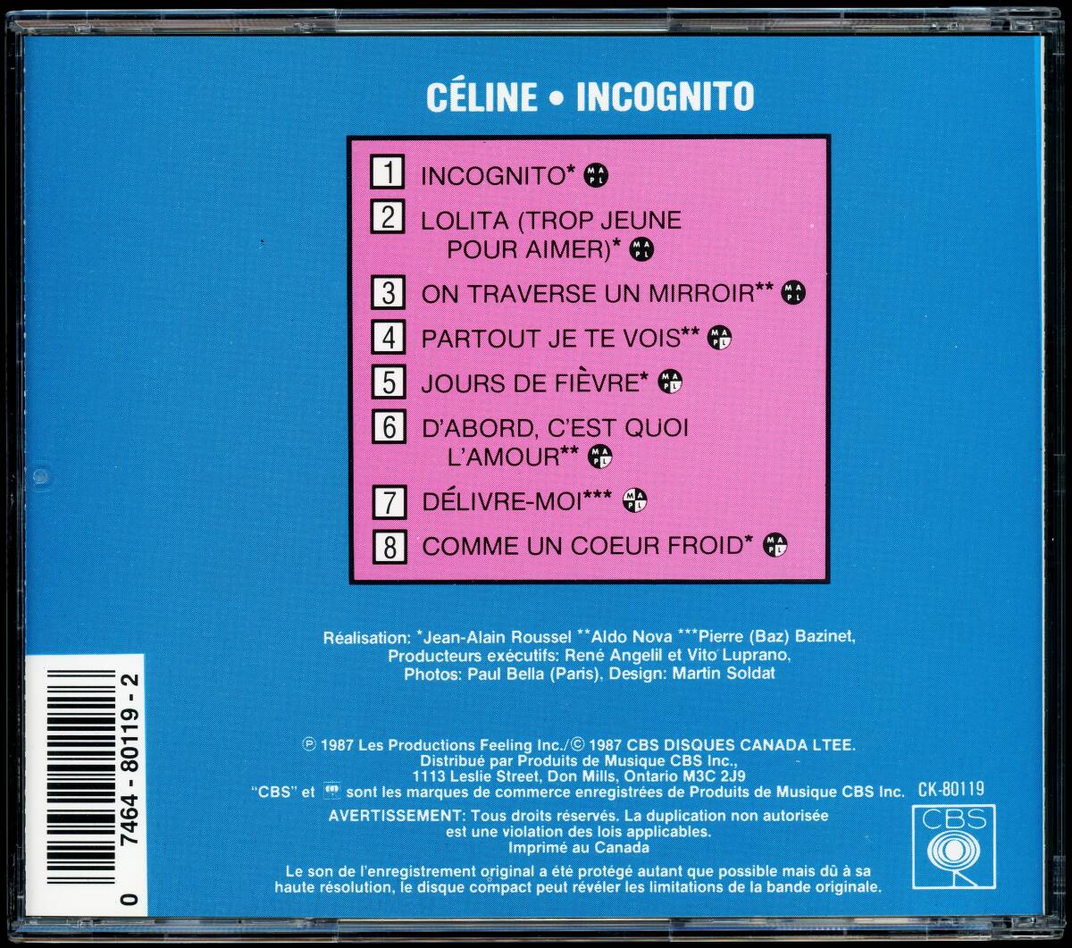 【CD】Celine Dion - Incognito [CBS - CK-80119] Canada