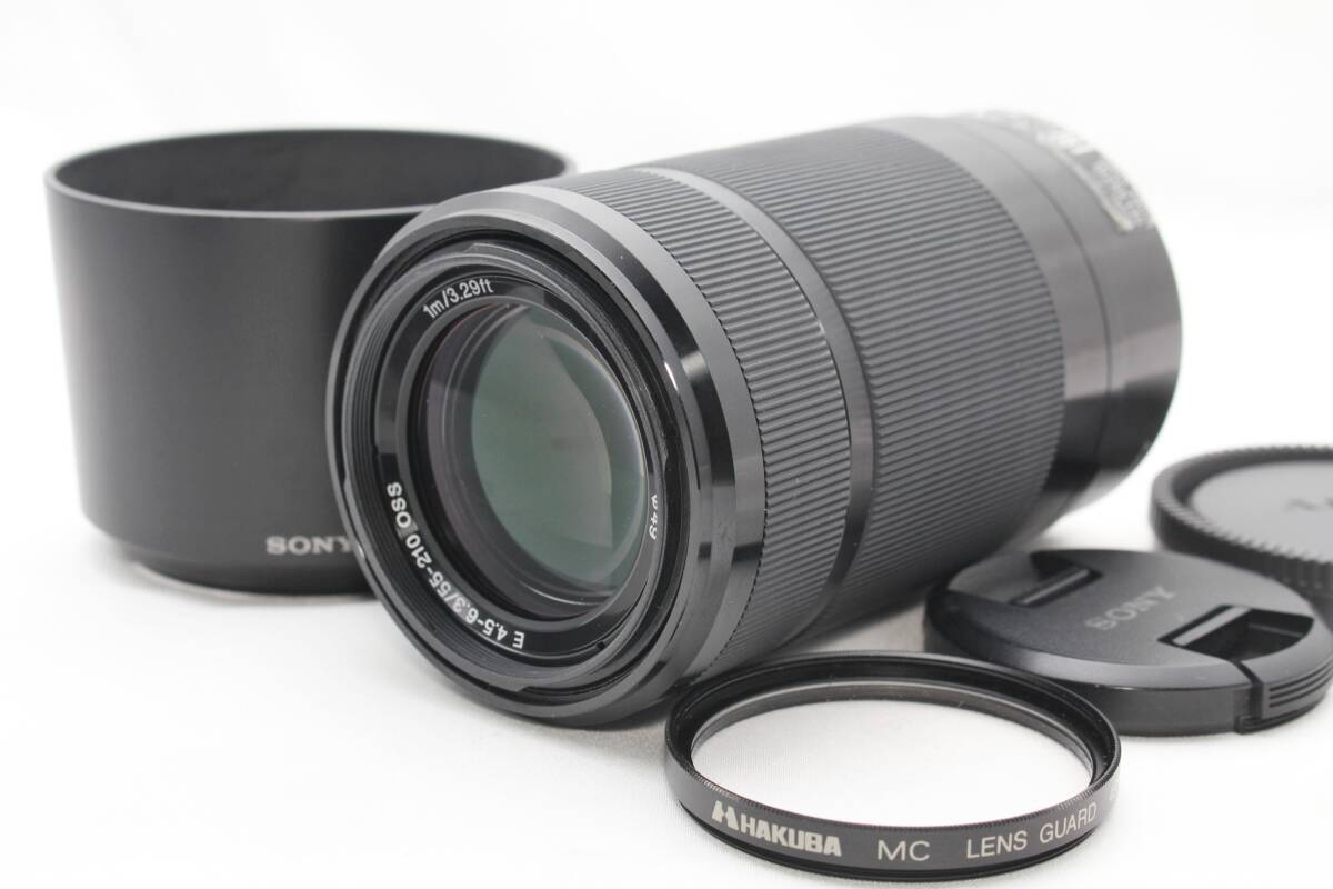 ★【極上美品 初心者におすすめ 手ブレ補正】 SONY E 55-210mm F4.5-6.3 OSS ★ 純正レンズフード＆プロテクター付き SEL55210 B