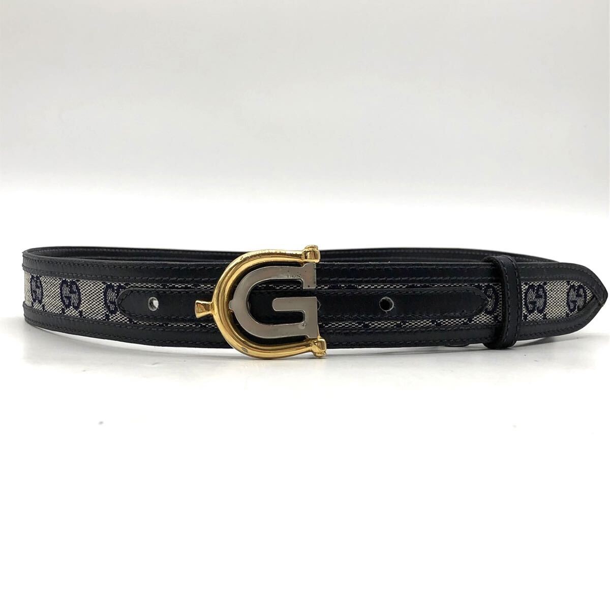 【美品】グッチ レザーベルト GG ゴールド×シルバー ドッキング ブラック 4109-1【極希少・美品】GUCCI グッチ ベルト GG柄 総柄 G金具