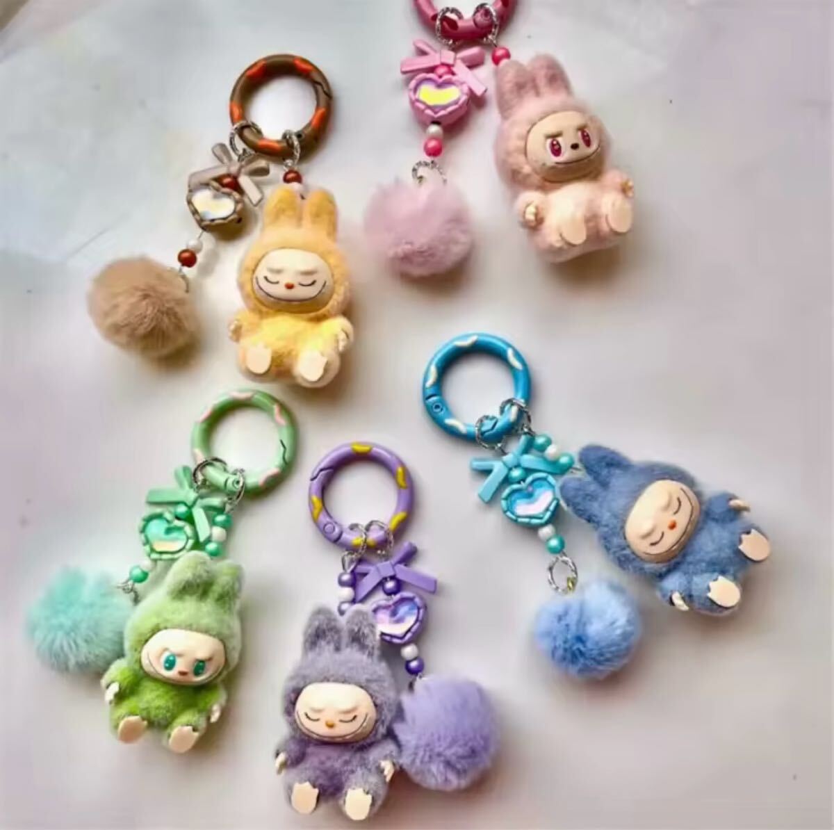 新品未使用】ラブブぬいぐるみキーホルダーホワイトピンク×1