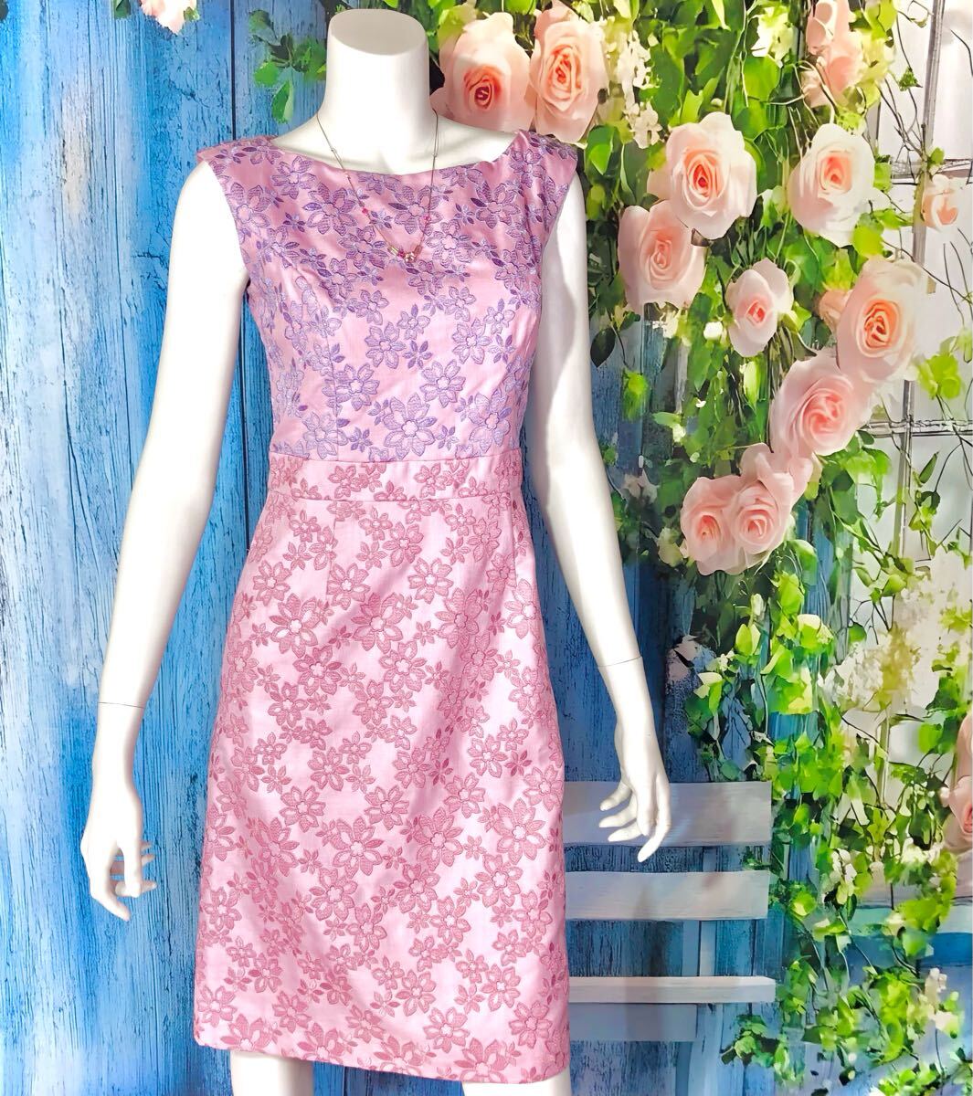 TOCCA ピンクパープルフラワーレースワンピース　S_画像10