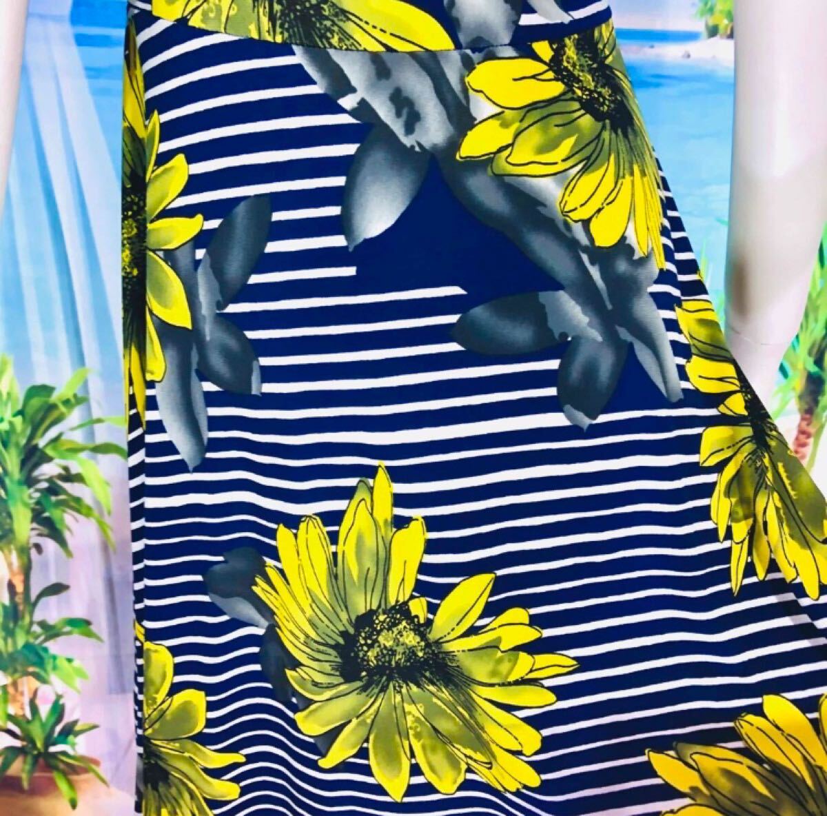 新品　Fas Fas Paris ヒマワリネイビーボーダーワンピース　XS-S_画像6