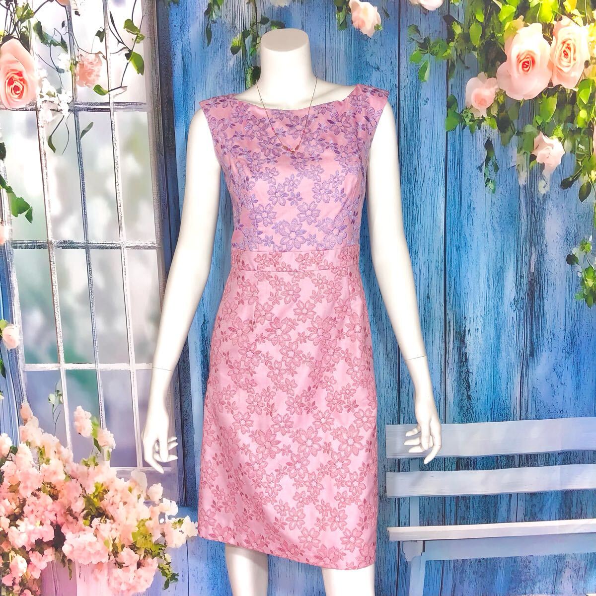 TOCCA ピンクパープルフラワーレースワンピース　S_画像1