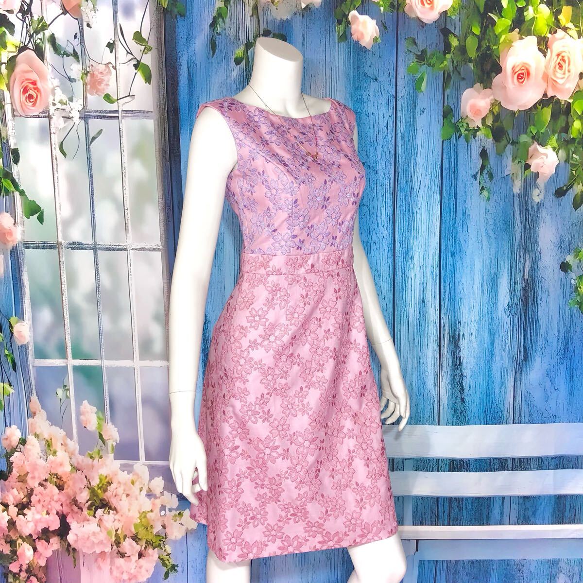 TOCCA ピンクパープルフラワーレースワンピース　S_画像2