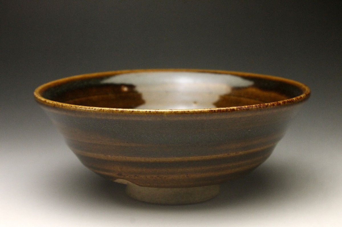【余韻】 赤膚焼 飴釉 平茶碗★茶道具 無(wú)傷美品＜同梱可＞
