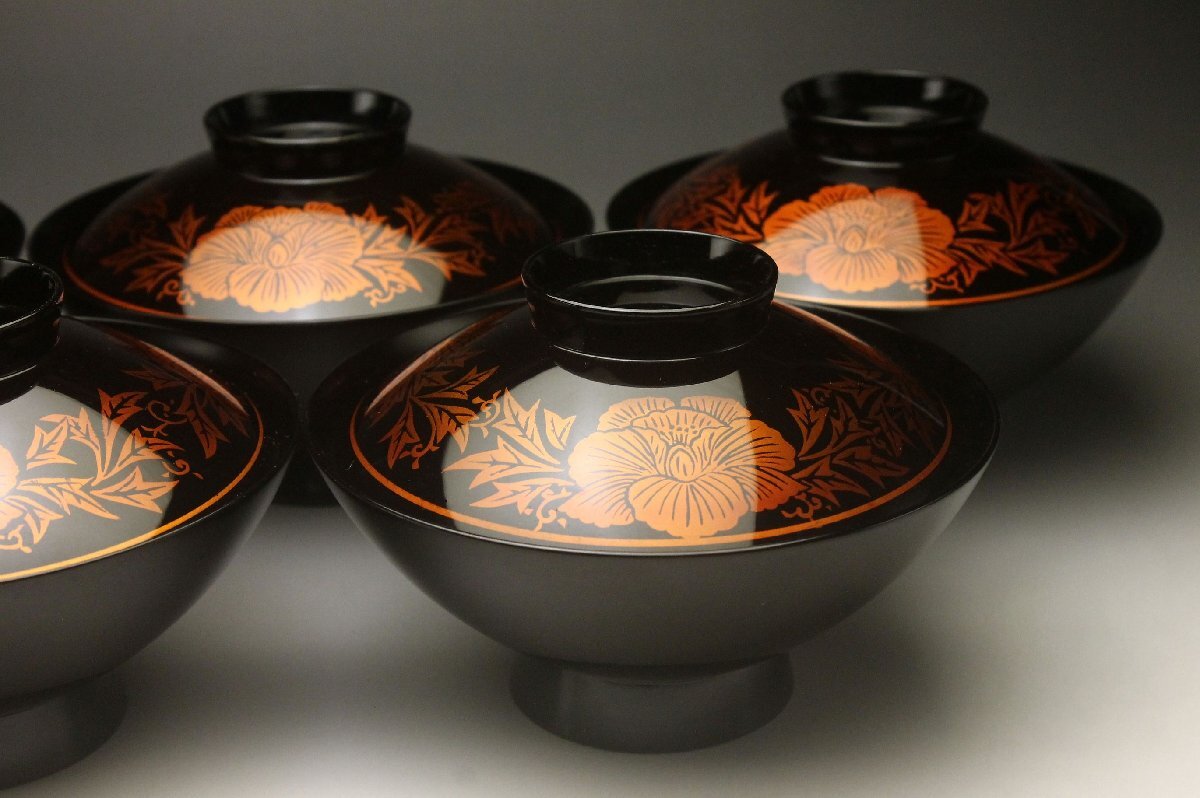 玉虫塗　茶托　五客 玉虫塗 茶托 五客