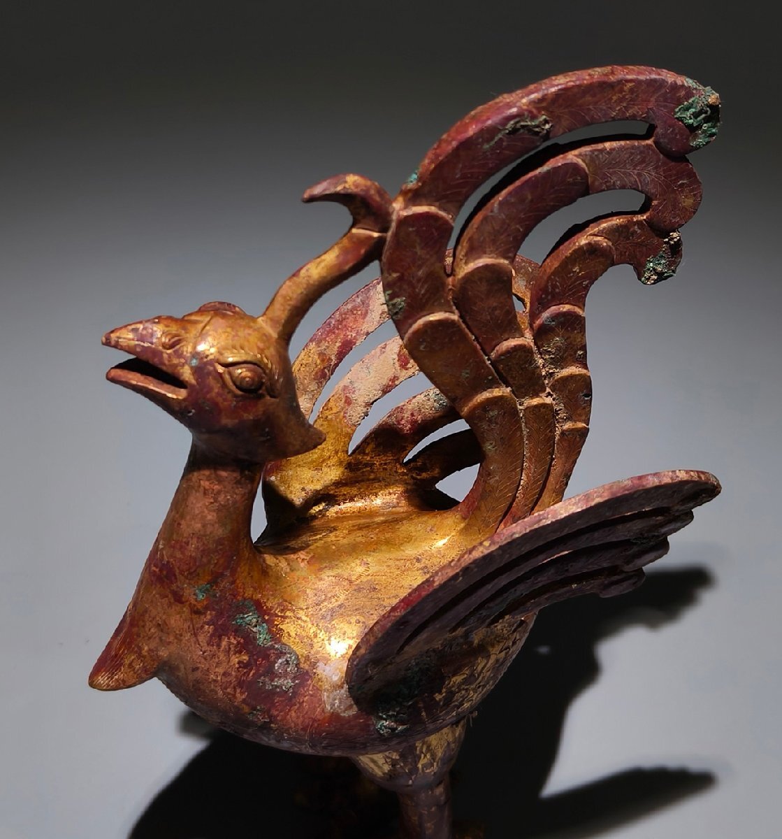 砡鳥置物 明時代 中國古美術 砡雕刻 砡置物 安】漢時代 青銅器 鍍金 鳳鳥置物 中国古美術 古擺件 古董品 古