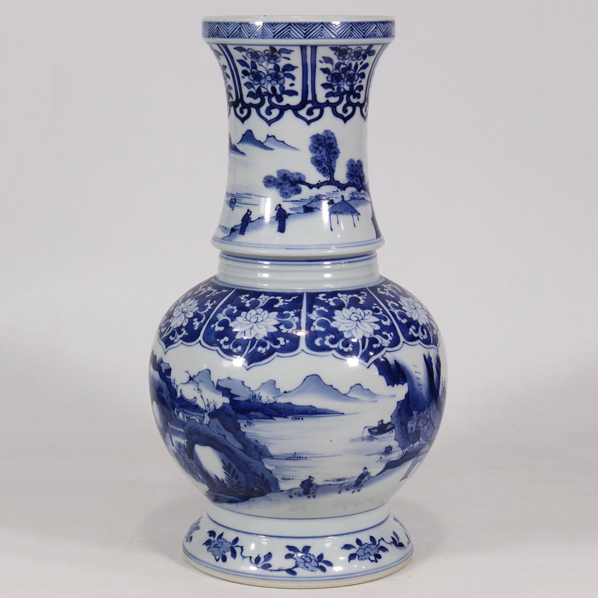 中国古美術 清の乾隆時代 青花 山水風景 大皿25cm 染付 安】清時代 青花山水人物図瓶 唐瓷 染付 古陶瓷 古美味 中国古
