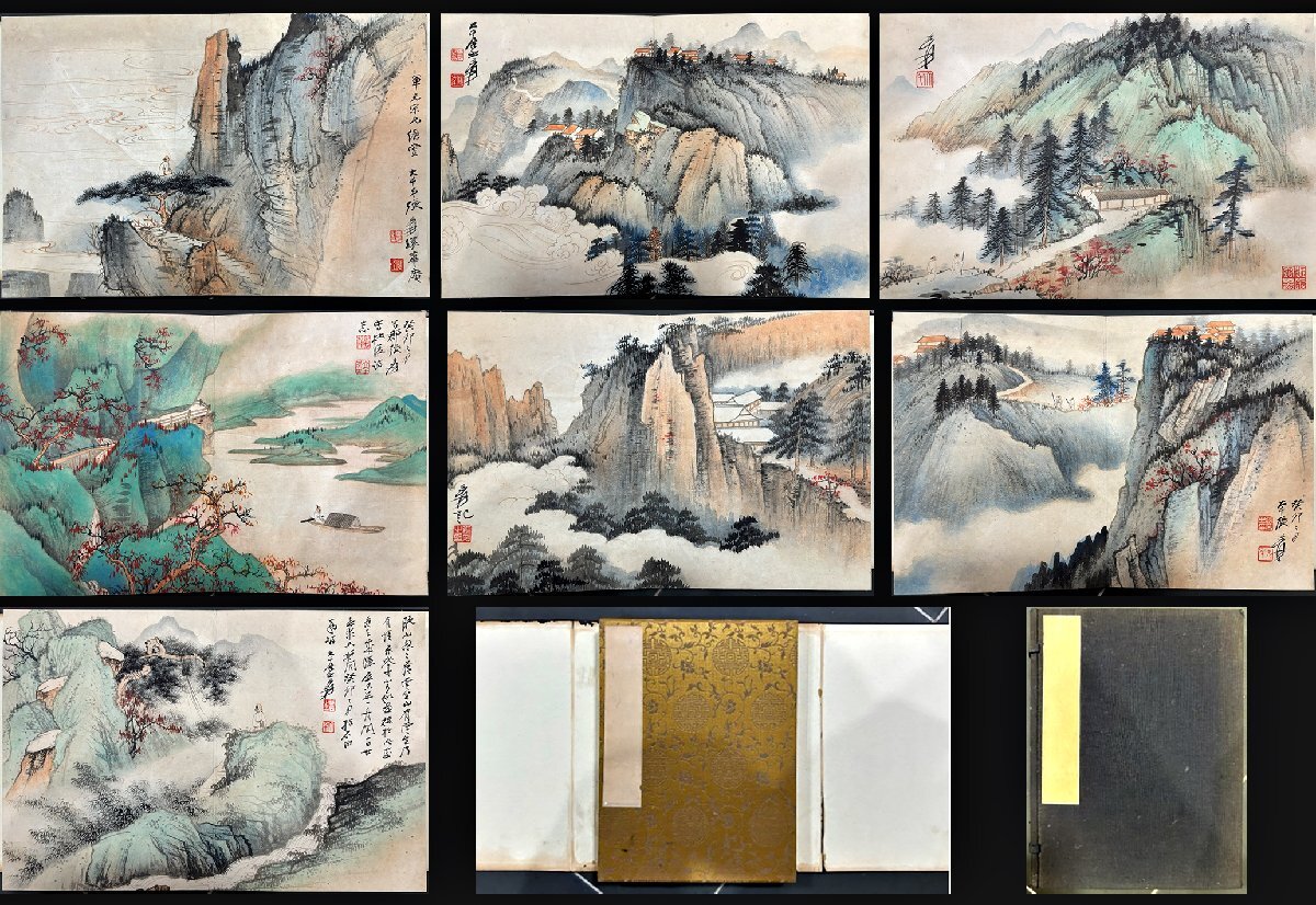 水墨画　掛軸　山寨雲図 謝陽画　中国　絵画　山水　箱付　張大千大風堂　カラー 水墨画 掛軸 山寨雲図 謝陽画 中国 絵画 山水 箱付 張大千大風堂