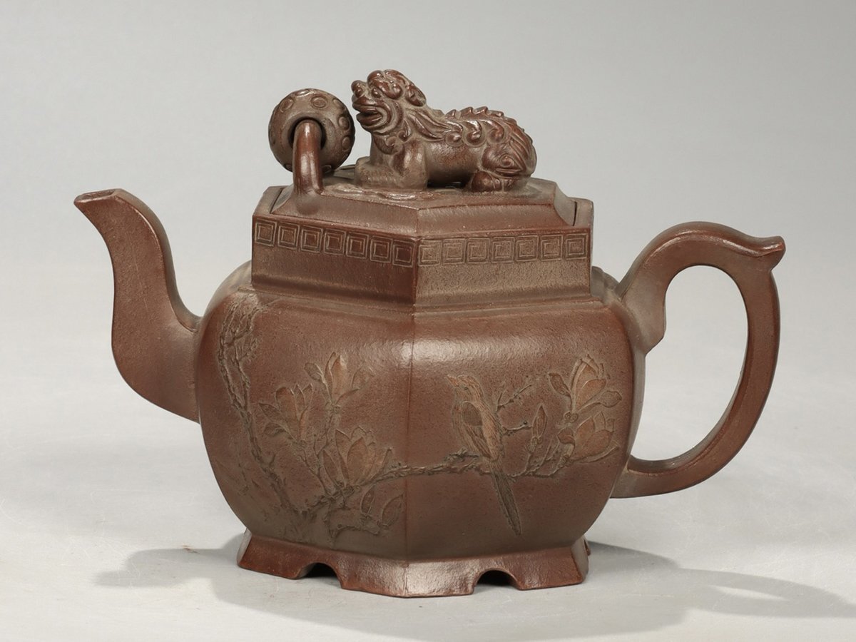 煎茶道具 紫砂 朱泥 漢詩刻 六角煎茶碗 三客 D R4360 安】清時代 潘仲瞻製 泥絵花鳥漢詩紋六方茶壺 宜興紫砂 常滑 朱