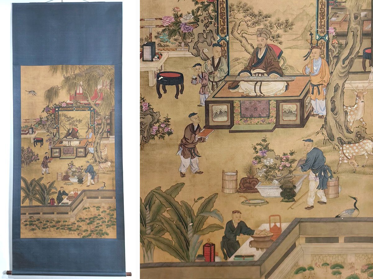 絹本 馬図 扁額 清時代 中国美術 安】中国清時代画家「郎世寧書」絹本「人物図」掛軸 中国画 墨寶