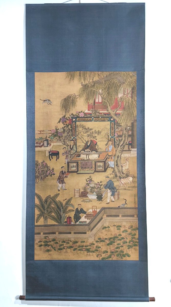 【中国武将図】在銘 画賛 絹本 掛軸 安】中国清時代画家「郎世寧書」絹本「人物図」掛軸 中国画 墨寶