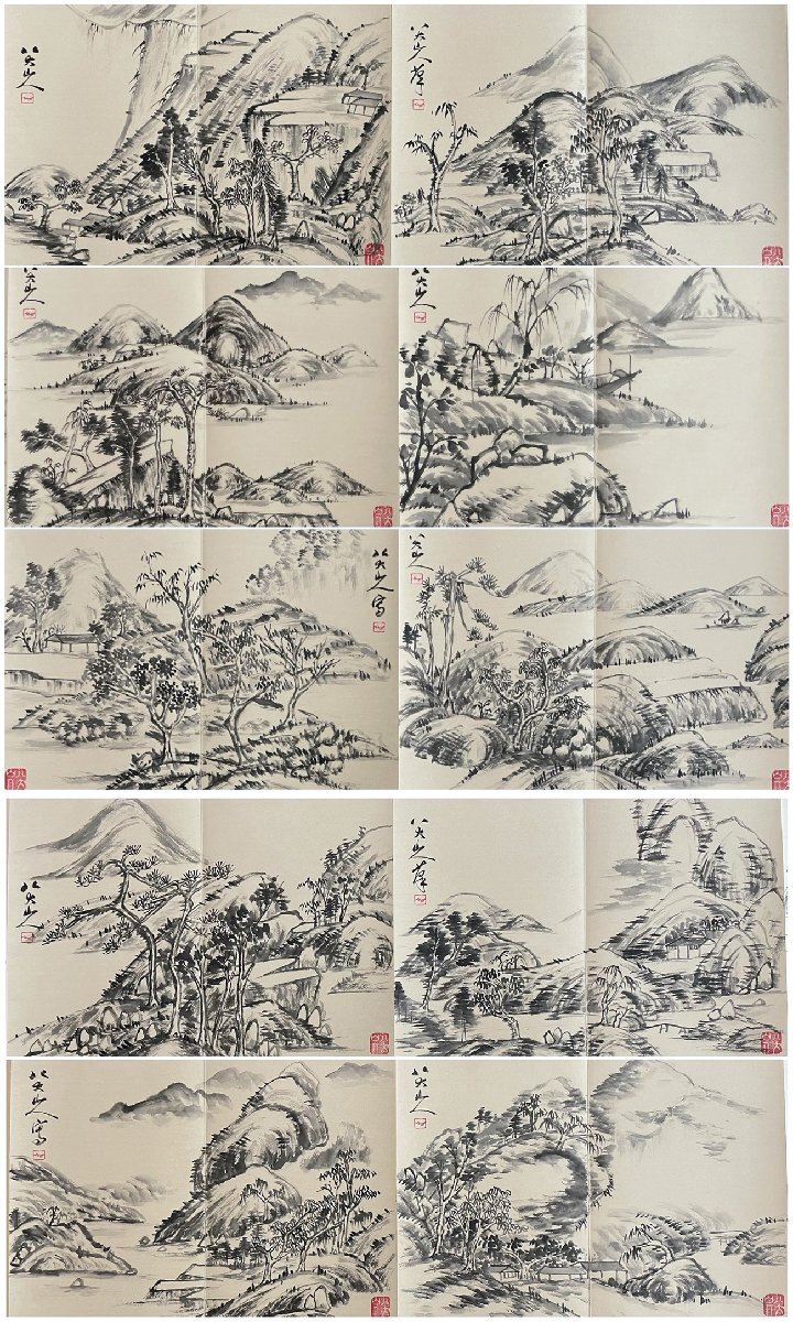 3004 外国切手 中国絵画切手 2002年 八大山人山水画 6種完 安】中国清時代画家「八大山人書」紙本「山水図冊頁」 短冊