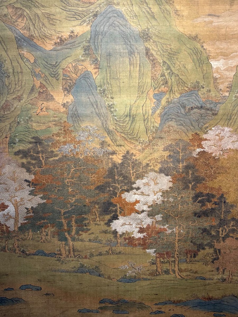【骨董掛け軸】人物図 中国唐時代 趙伯駒 肉筆保證 AK601A12-2 安】中国南宋時代画家「趙伯駒書」絹本「煉丹図」巨大掛軸 共箱