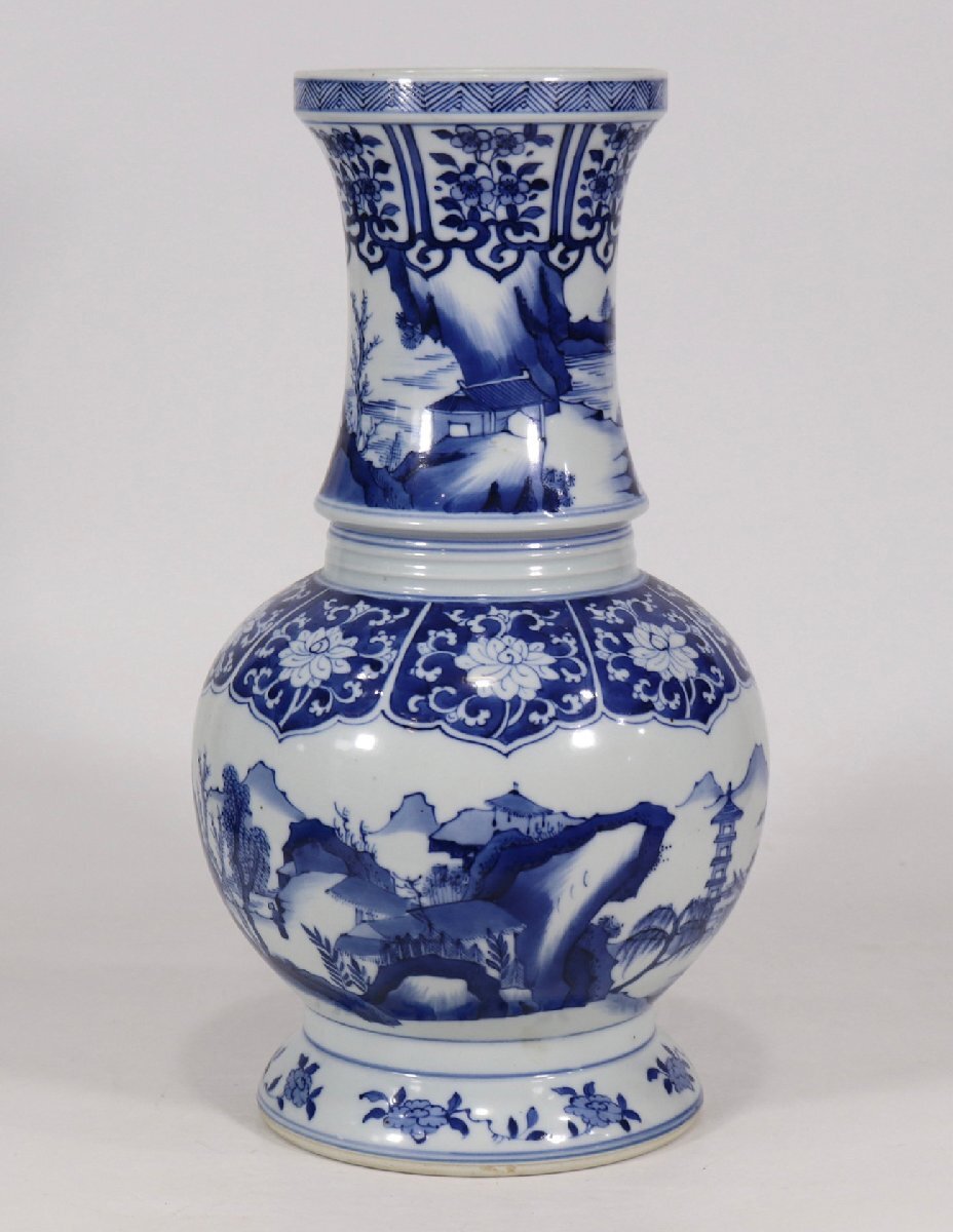 染付大缽。昭和時代。戰前。山水文。美品。舊家藏出。古美術。骨董品。 安】清時代 青花山水人物図瓶 唐瓷 染付 古陶瓷 古美味 中国古
