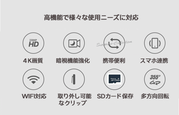 4K畫質(zhì) 8時間録畫 WIFI防犯カメラ リモート監(jiān)視 スポーツカメラ 赤外線 電池で録畫 1/4ネジ穴 256GB対応 GW70