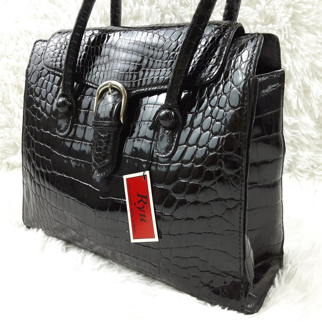美品◎RYU ハンドバッグ 2way ショルダーバッグ シャイニングクロコ 黒 未使用保管品 RYU リュー ハンドバッグ 黒 シャイニングクロコ