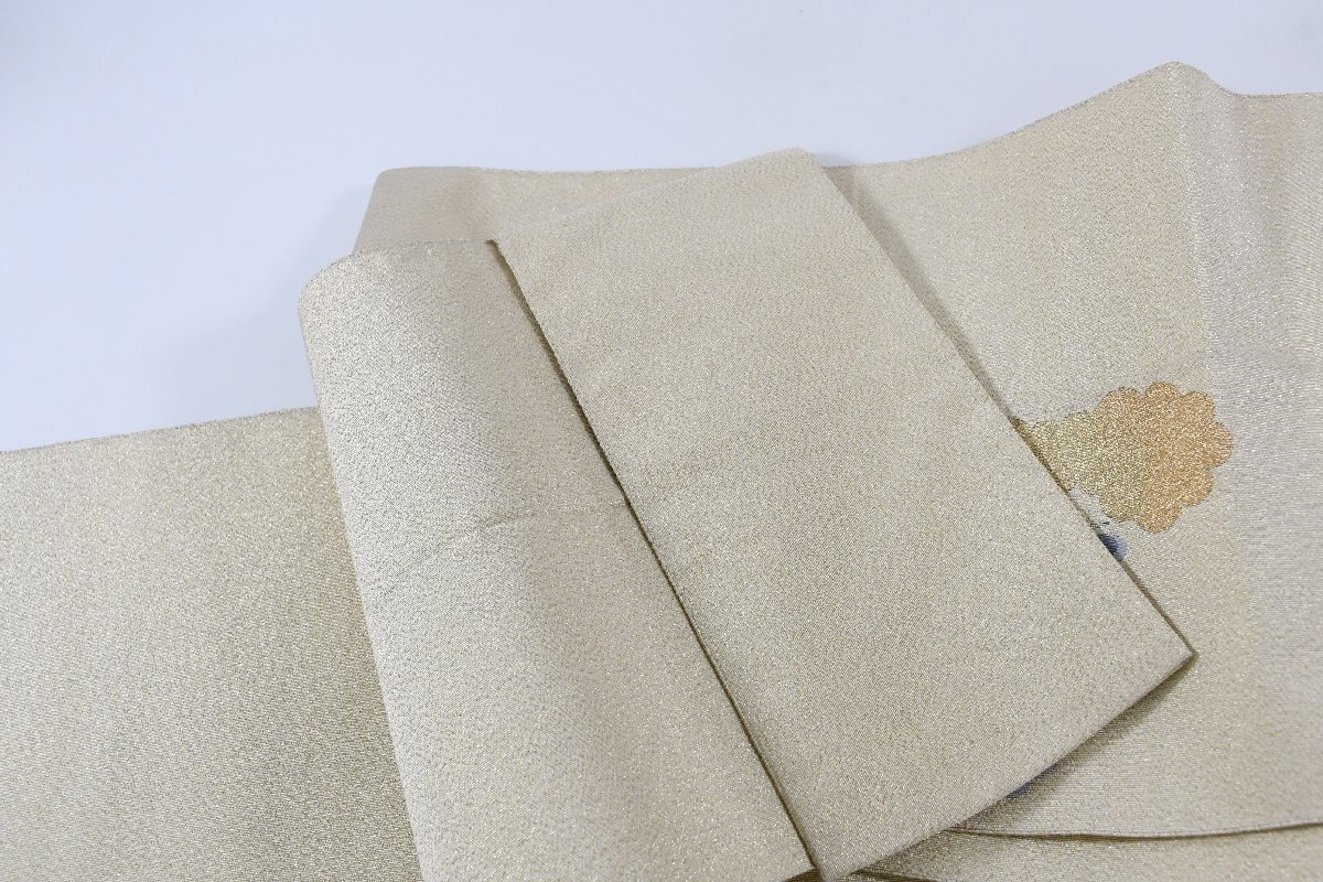 袋名古屋帯 綴れ織 金糸 銀糸 御所車 花 お太鼓柄 松葉仕立て 帯丈354cm ★着物屋 ne-15672 桜庭呉服店_画像10