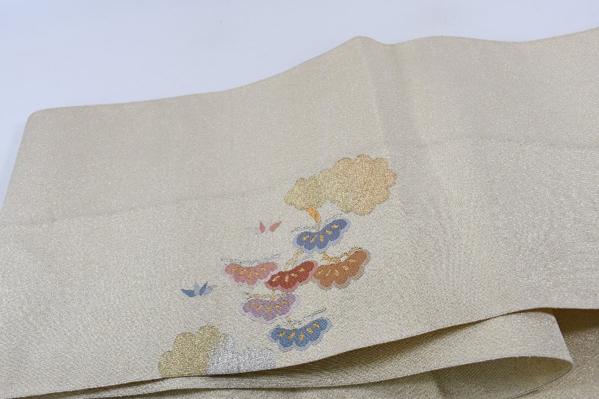 袋名古屋帯 綴れ織 金糸 銀糸 御所車 花 お太鼓柄 松葉仕立て 帯丈354cm ★着物屋 ne-15672 桜庭呉服店_画像8