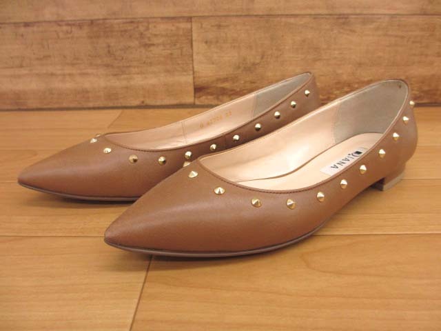 【Y】美品 ダイアナ DIANA スタッズ フラット パンプス 22_画像1