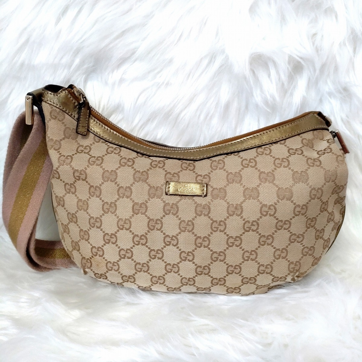 大人気✨GUCCI ショルダーバッグ GGキャンバス ハーフムーン ブラウン 1円~□ GUCCI グッチ ショルダーバッグ GGキャンバス GG柄