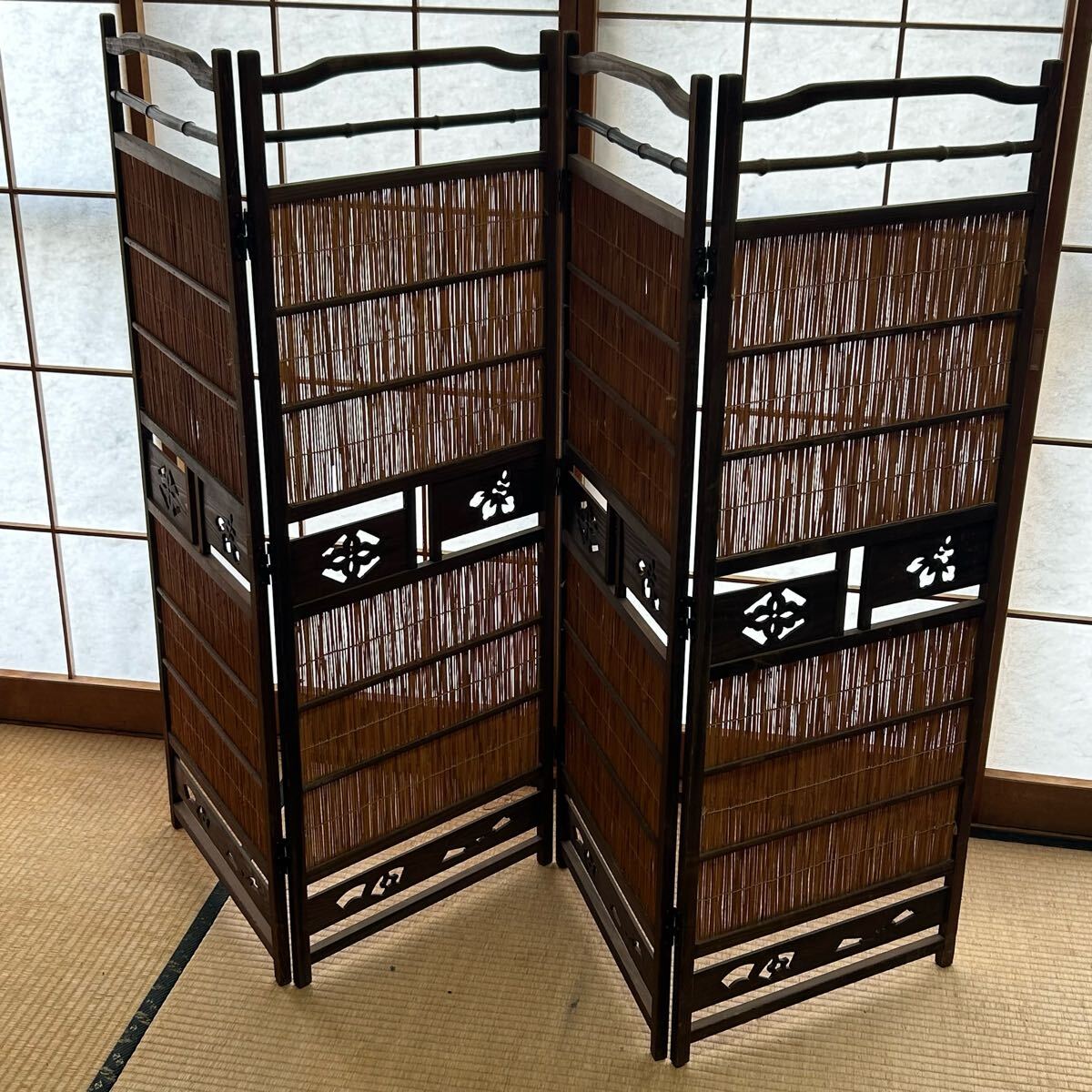 k7 натуральное дерево Vintage retro 4 полосный перегородка 4 искривление . ширма перегородка разделительный экран старый инструмент тест есть 