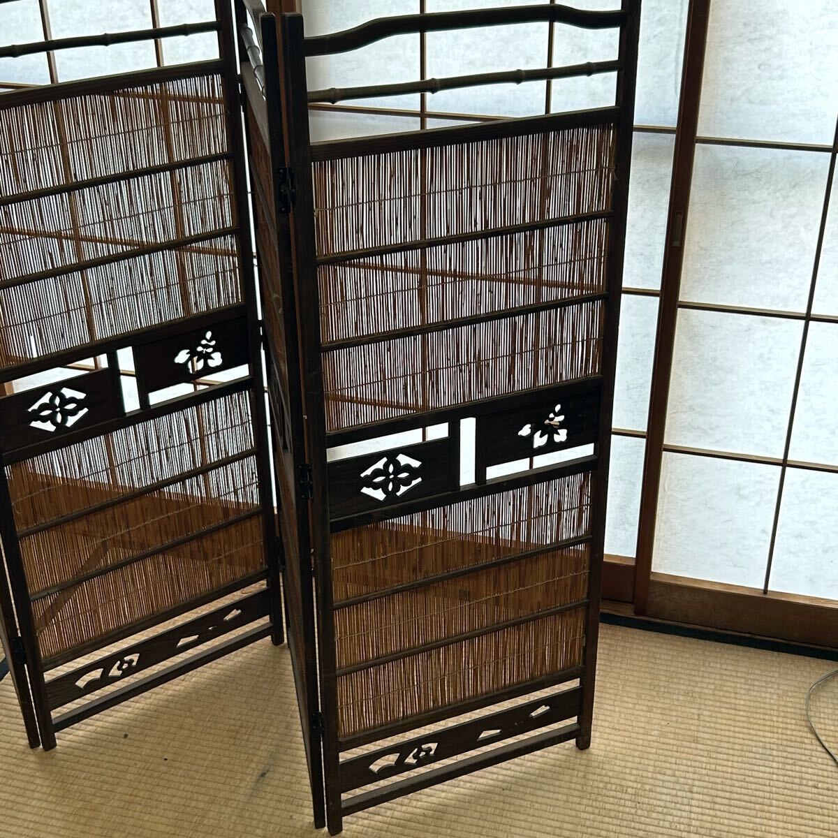 k7 натуральное дерево Vintage retro 4 полосный перегородка 4 искривление . ширма перегородка разделительный экран старый инструмент тест есть 