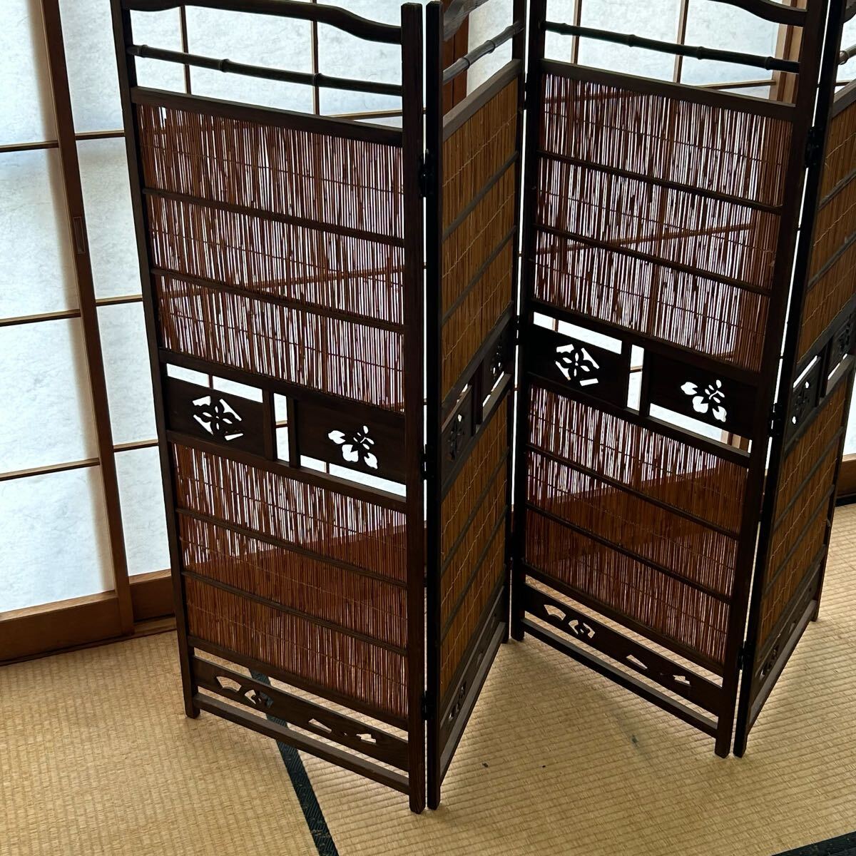 k7 натуральное дерево Vintage retro 4 полосный перегородка 4 искривление . ширма перегородка разделительный экран старый инструмент тест есть 