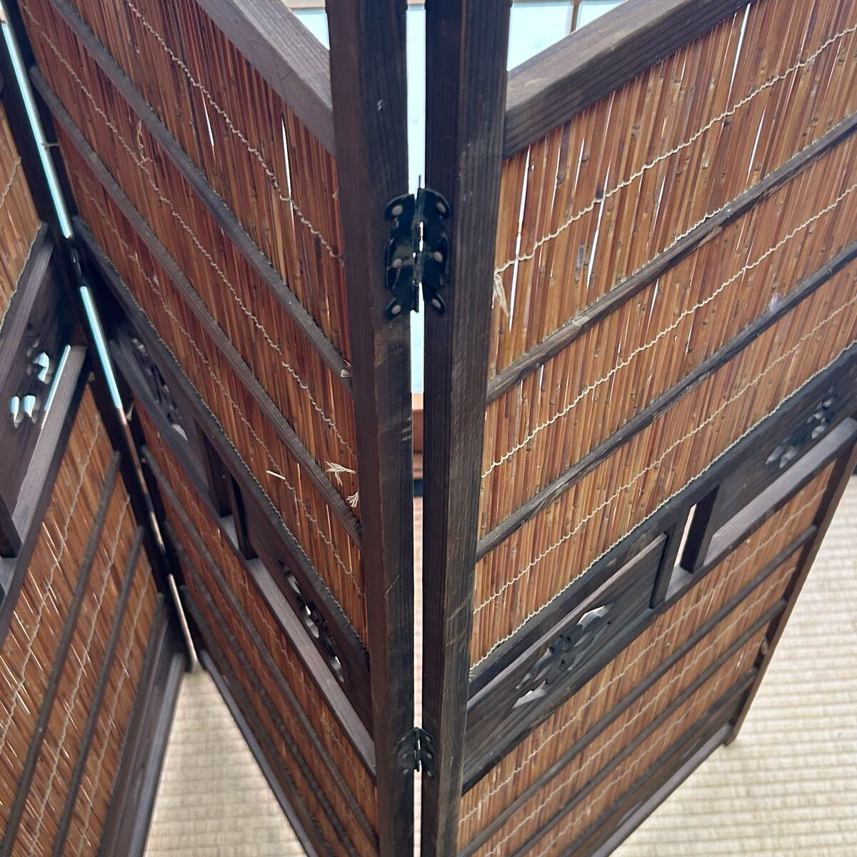 k7 натуральное дерево Vintage retro 4 полосный перегородка 4 искривление . ширма перегородка разделительный экран старый инструмент тест есть 