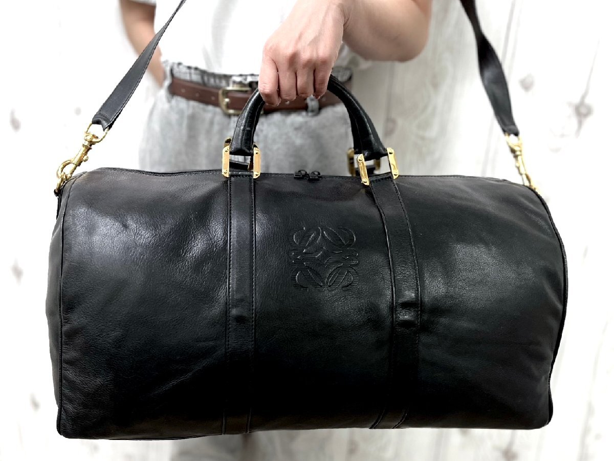 LOEWE アナグラム刻印レザーボストンバッグ 極美品 LOEWE ロエベ アナグラム ヴィンテージ ボストンバッグ