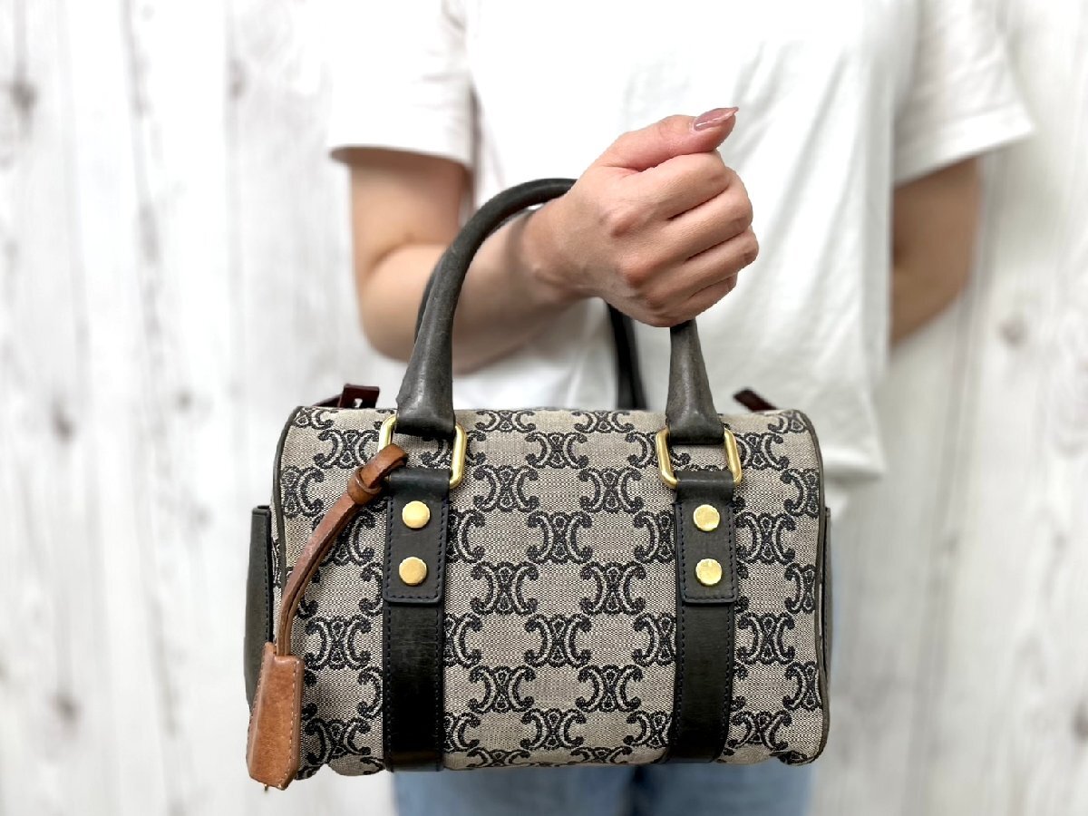 セリーヌ マカダム キャンバス レザー ハンドバッグ 美品 CELINE セリーヌ マカダム柄 ハンドバッグ ミニボストン