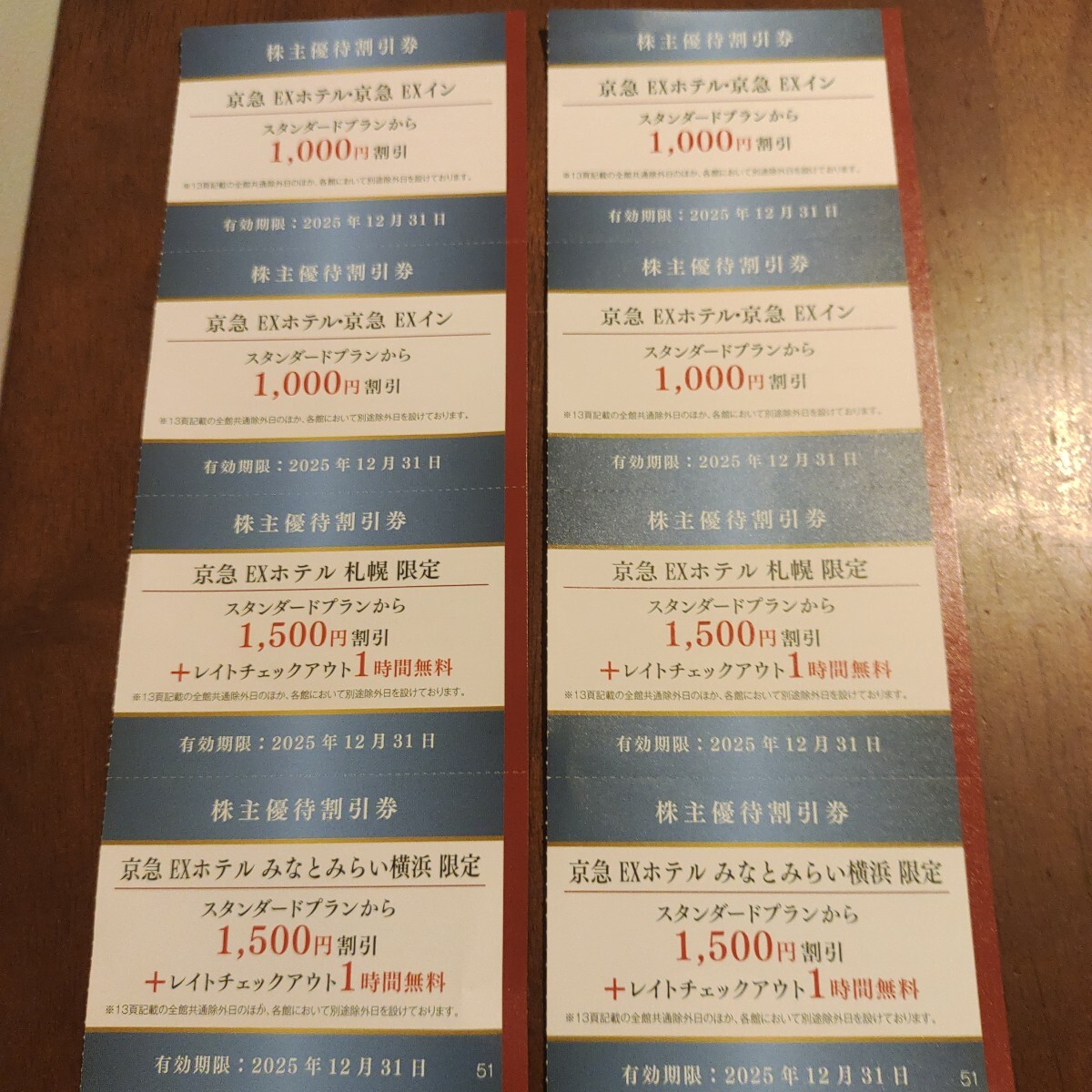 送料無料 8枚セット 京急EXホテル,京急EXイン,京急EXホテル札幌,みなとみらい横浜 株主優待割引券 クーポン 京急優待 最新 2025年12月31日_画像1