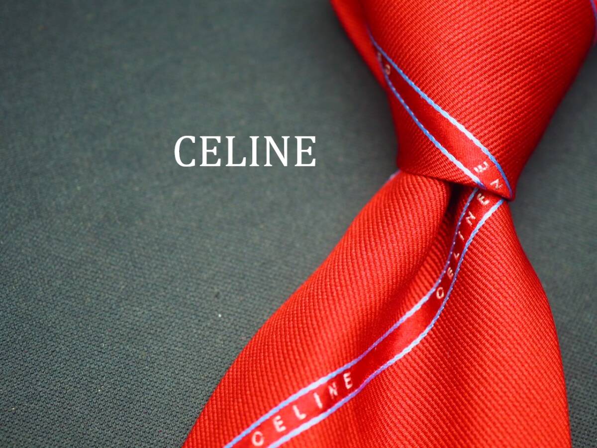 美品【CELINE セリーヌ】 E2996 ロゴ 赤系 SILK ブランド ネクタイ 古着 良品_画像1