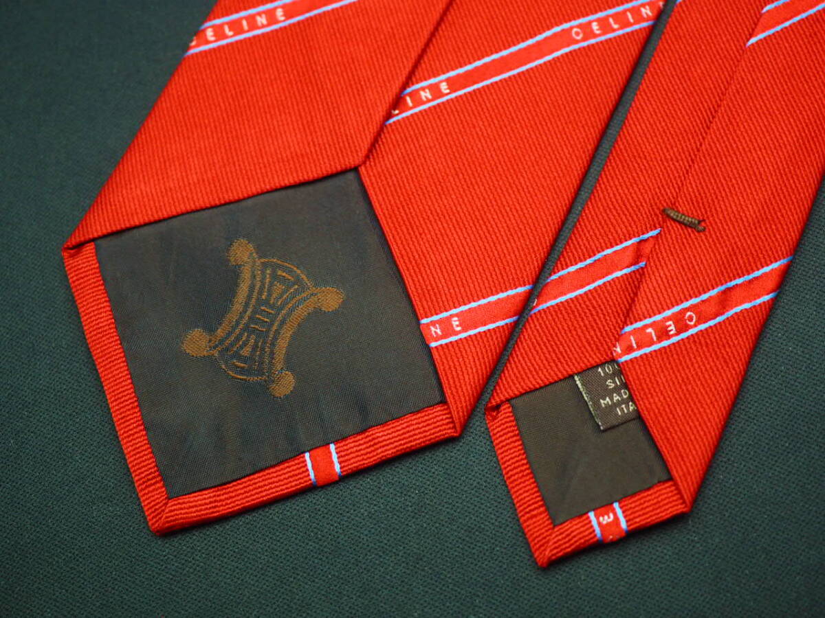 美品【CELINE セリーヌ】 E2996 ロゴ 赤系 SILK ブランド ネクタイ 古着 良品_画像6