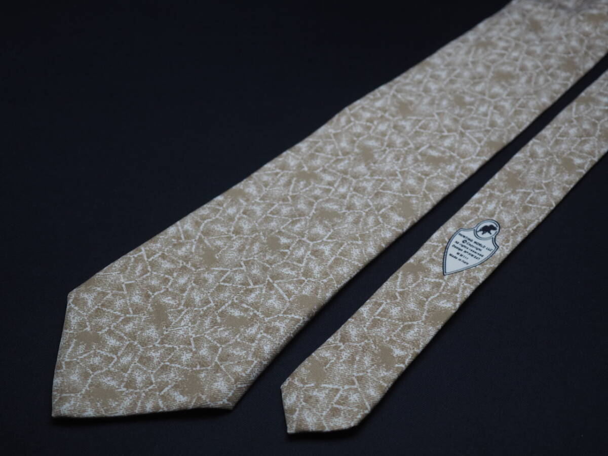 美品【HUNTING WORLD ハンティングワールド】 E3210 ベージュ系 SILK ブランド ネクタイ 古著 良品