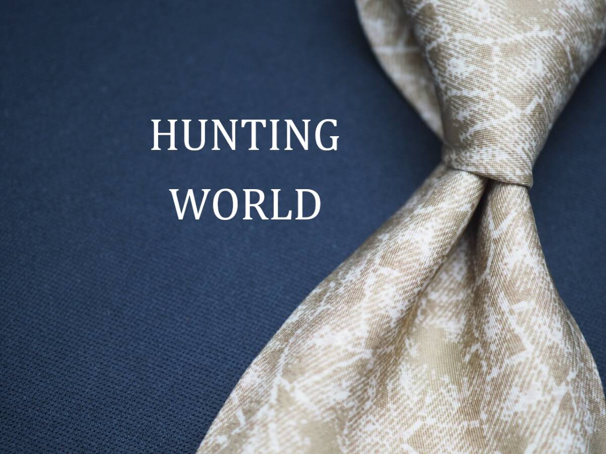 美品【HUNTING WORLD ハンティングワールド】 E3210 ベージュ系 SILK ブランド ネクタイ 古著 良品