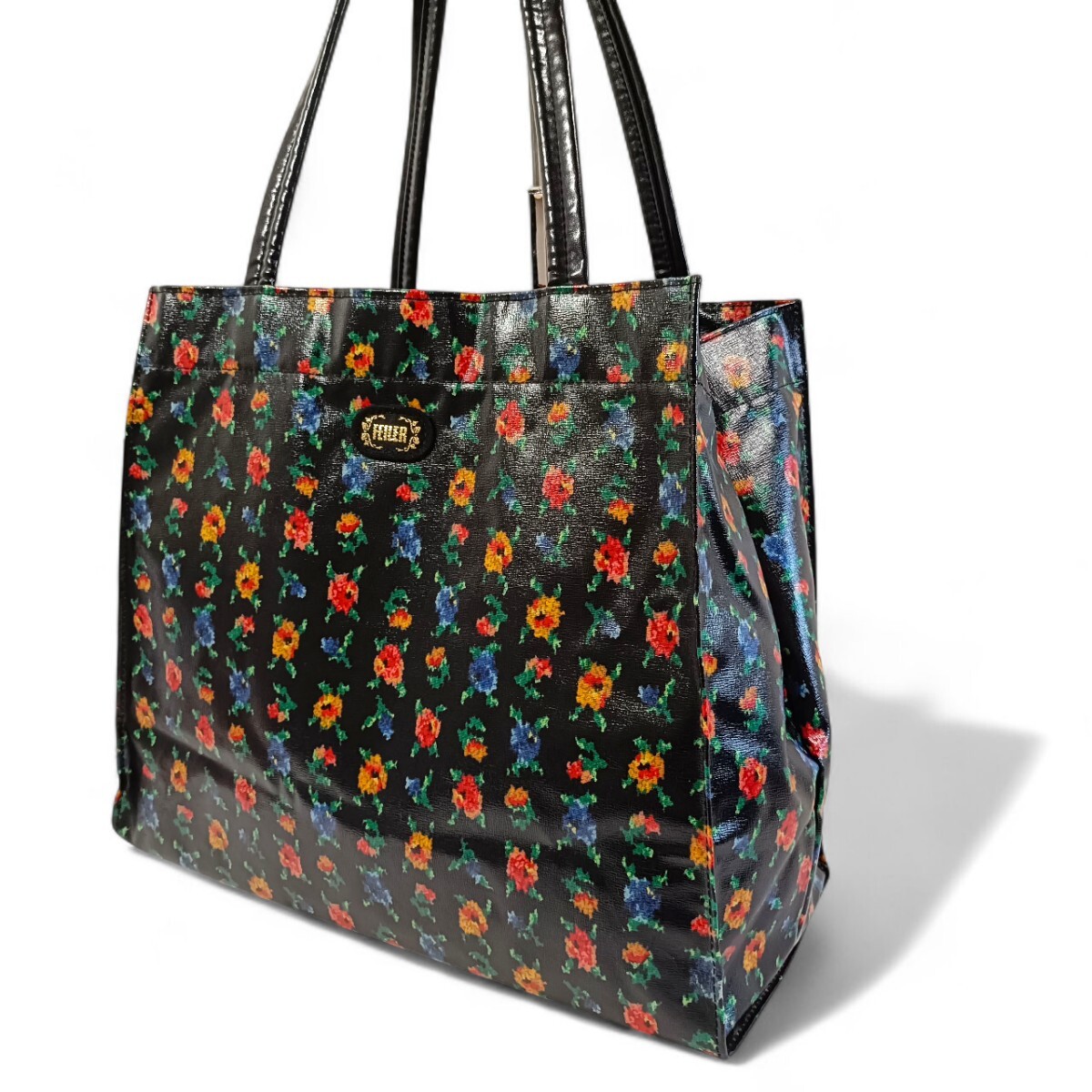 FEILER フェイラー 花柄エコバッグ 黒色 新品 美品】 正規品 フェイラー 花柄 フラワー ハンドバッグ PVC 黒