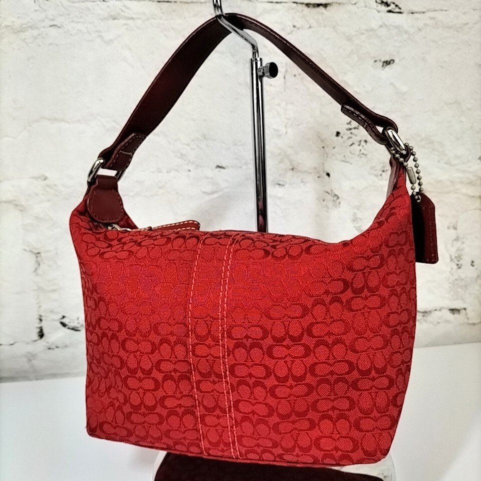 COACH ハンドバッグ ソーホー ミニシグネチャー 7078 赤 レッド COACH 】 コーチ ミニシグネチャー 総柄 ロゴチャーム付き 一部