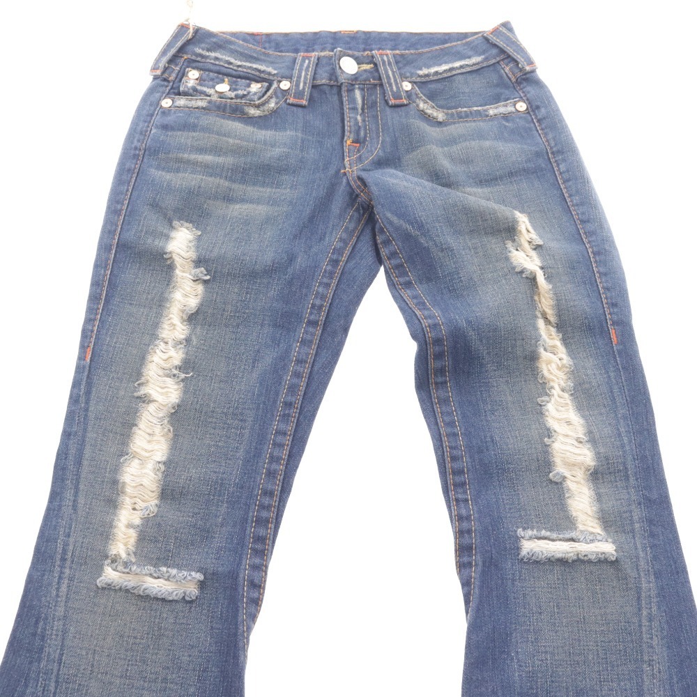 ■ トゥルーレリジョン ジーンズ ジョーイ ボトムス パッチ USA製 ダメージ加工 レディース 26 ネイビー系 タグ付き 未使用_画像3