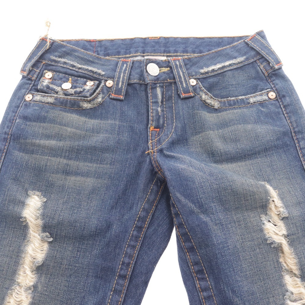 ■ トゥルーレリジョン ジーンズ ジョーイ ボトムス パッチ USA製 ダメージ加工 レディース 26 ネイビー系 タグ付き 未使用_画像4
