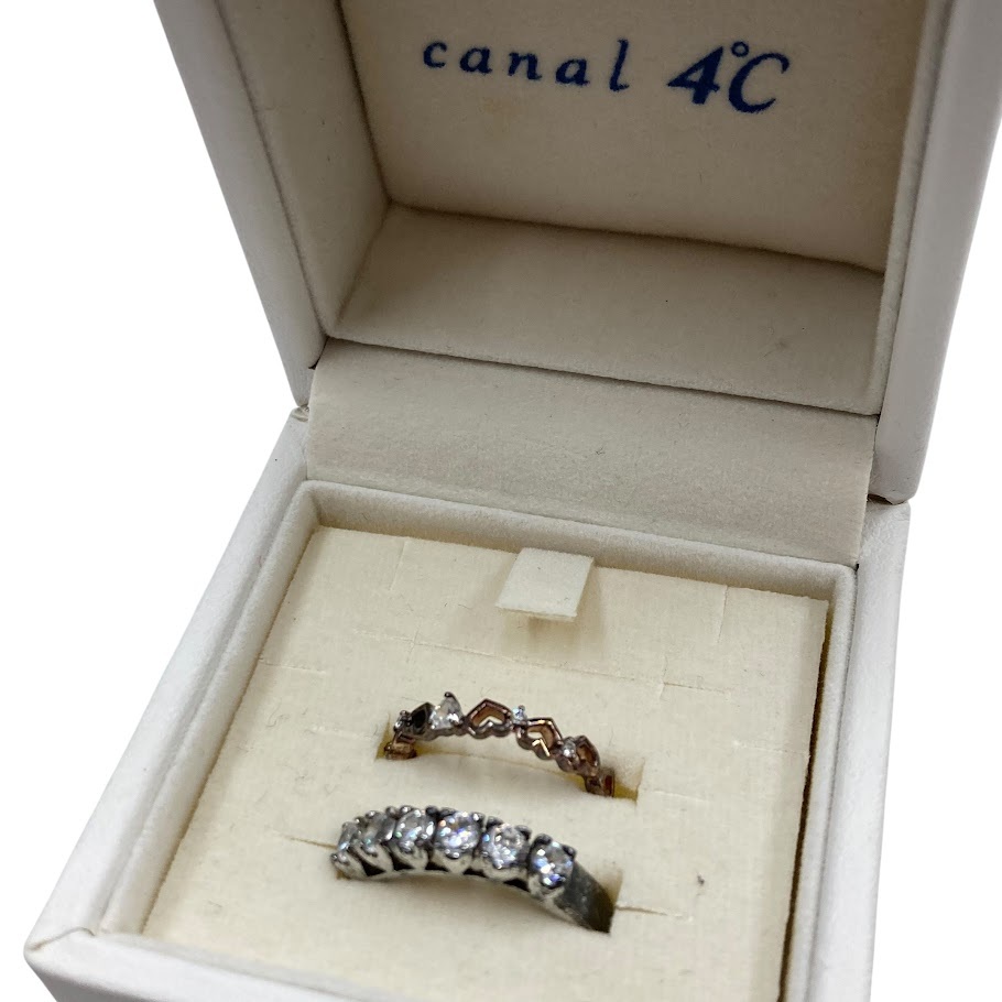 【ITDP8DWSGO9M】Canal 4℃ ヨンドシー 指輪 2本セット SV925 SILVER シルバー リング ラインストーン ハートモチーフ アクセサリー _画像1