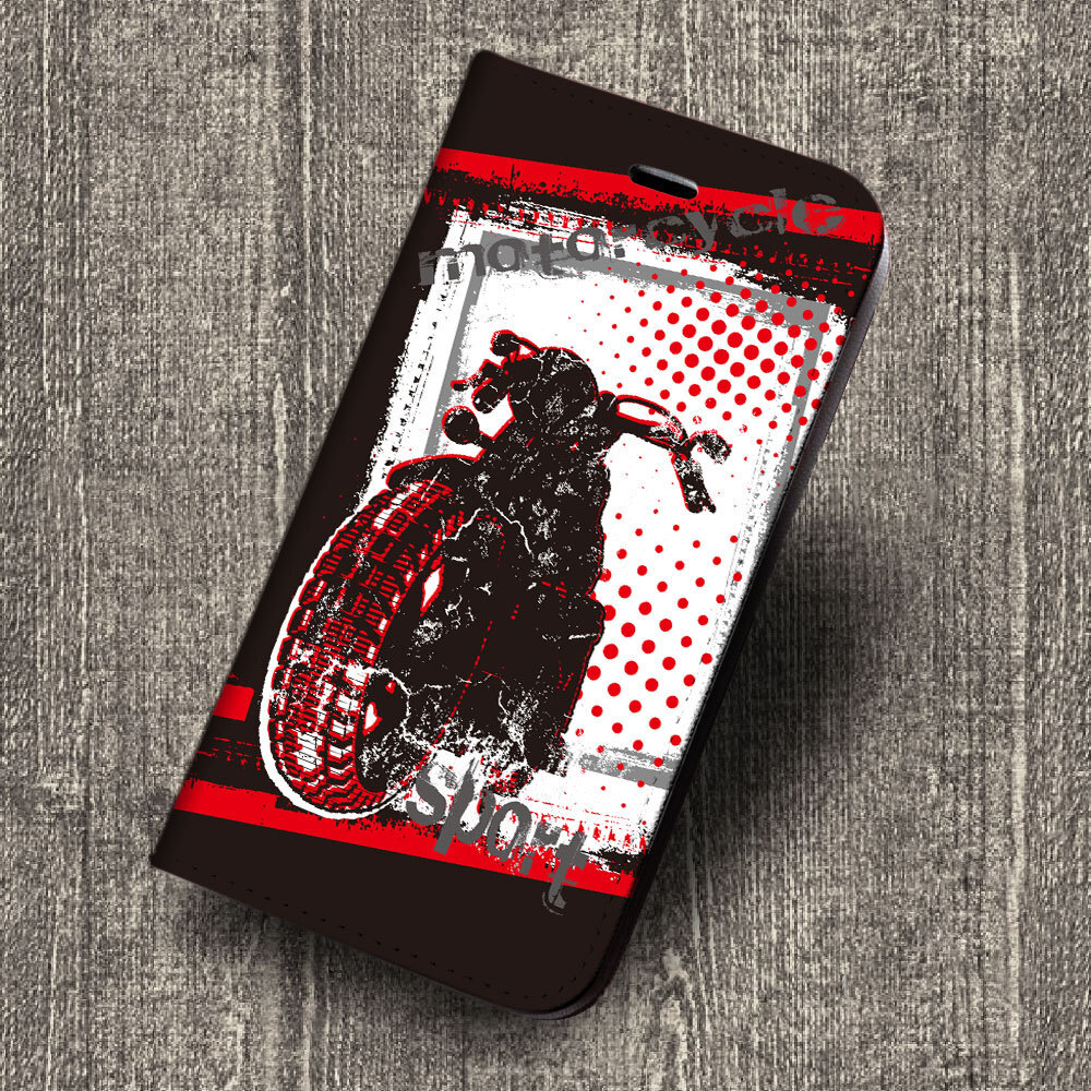 iPhone16 др. блокнот type кейс мотоцикл Silhouette B - красный рисунок iPhoneSE iPhone14 iPhone15 iPhone16e др. iPhone каждый тип соответствует 