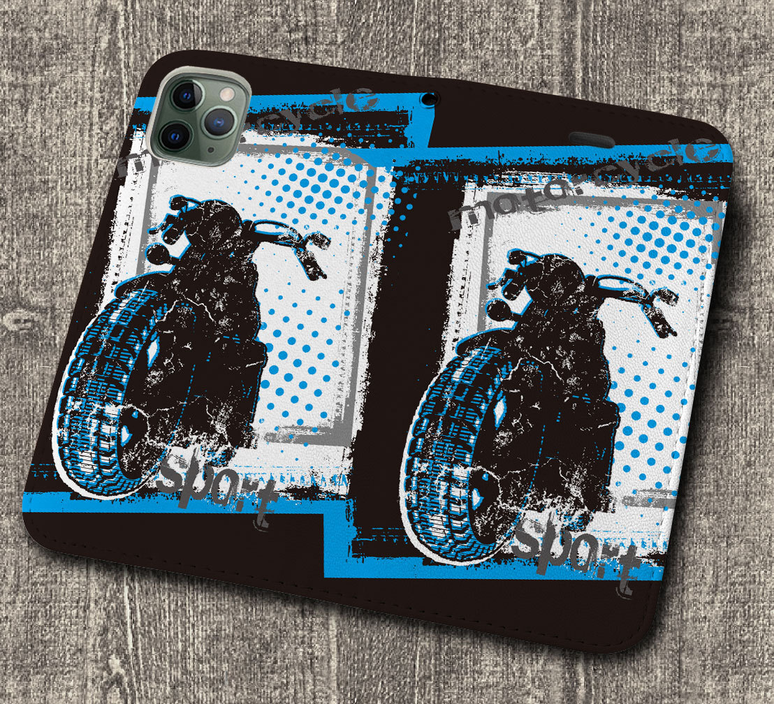 iPhone16 др. блокнот type кейс мотоцикл Silhouette B - Cyan рисунок iPhoneSE iPhone14 iPhone15 iPhone16e др. iPhone каждый тип соответствует 