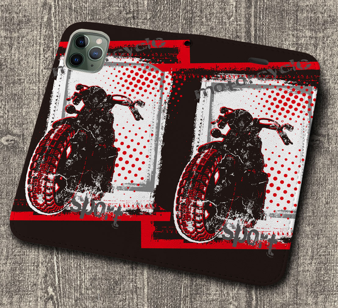 iPhone16 др. блокнот type кейс мотоцикл Silhouette B - красный рисунок iPhoneSE iPhone14 iPhone15 iPhone16e др. iPhone каждый тип соответствует 