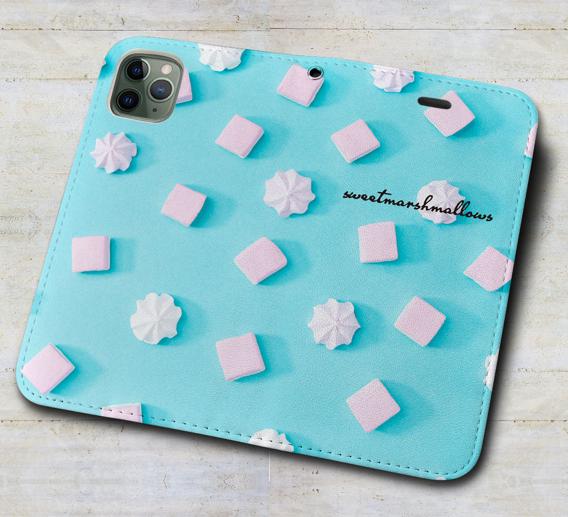 iPhone16 др. блокнот type кейс мармешлоу голубой * капот сладости рисунок iPhoneSE iPhone14 iPhone15 iPhone16e др. iPhone каждый тип соответствует 