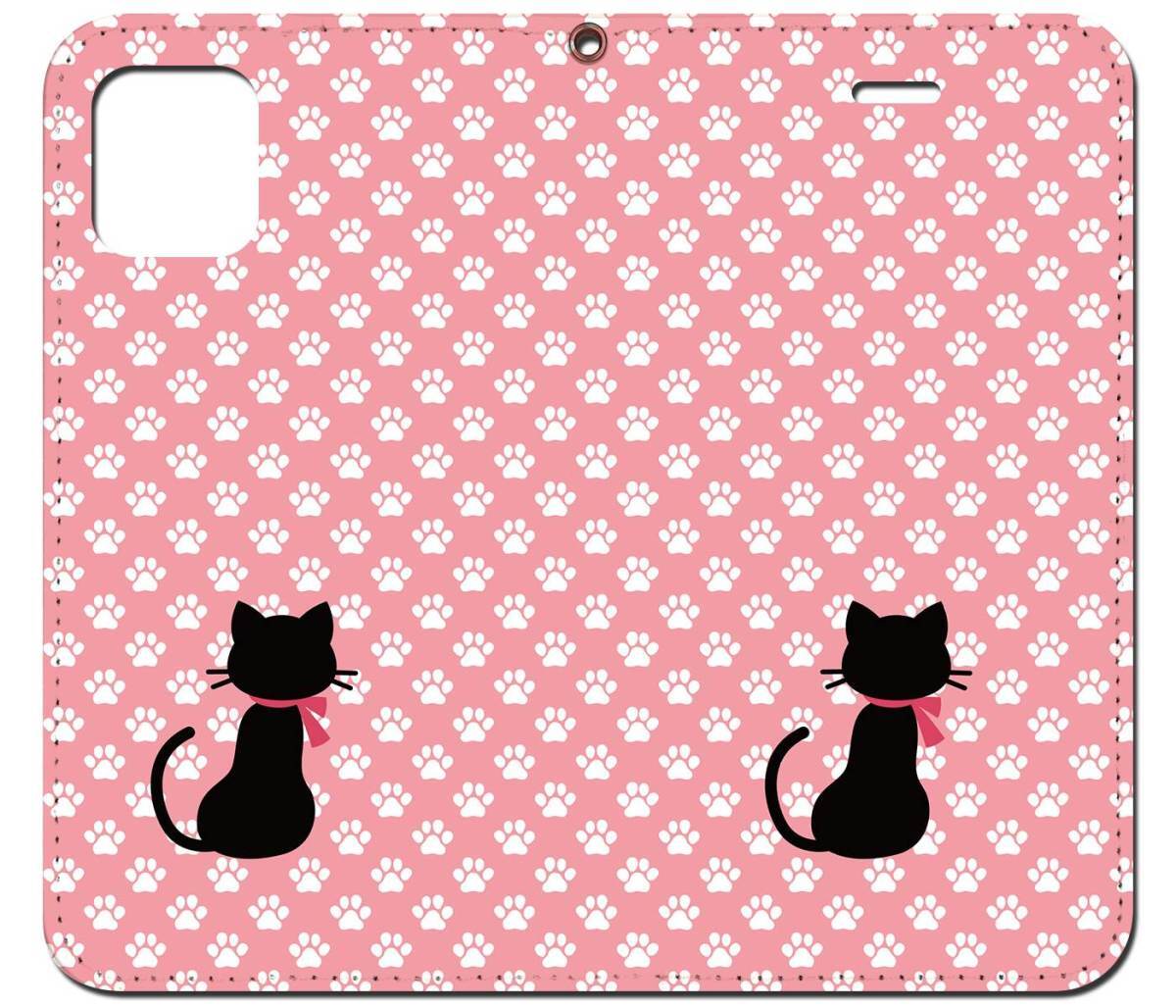 iPhone16 др. блокнот type кейс чёрный кошка . пара следы розовый D * кошка рисунок iPhoneSE iPhone14 iPhone15 iPhone16e др. iPhone каждый тип соответствует 