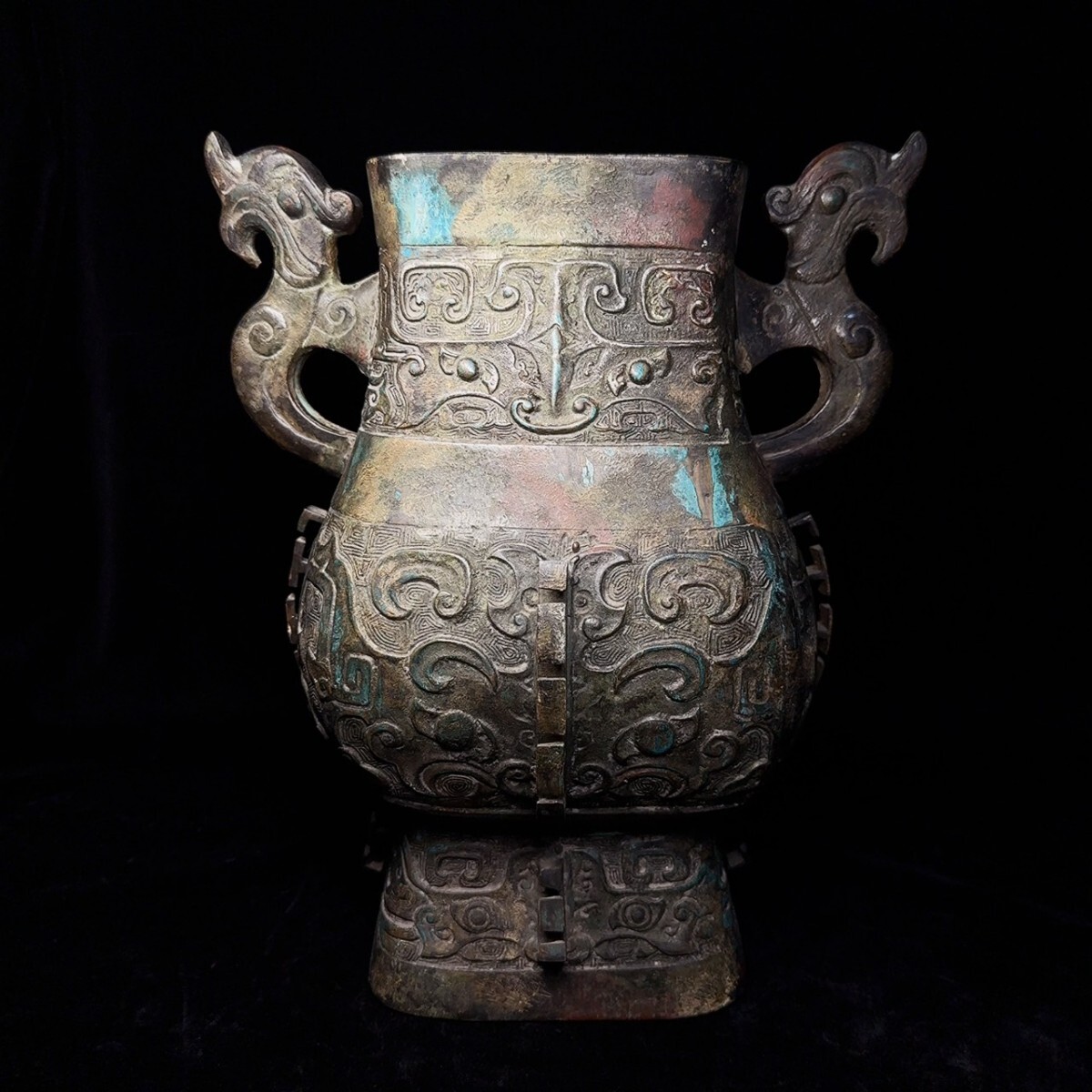 中国美術 青銅器 饕餮紋獣耳壷 花瓶 漢銅器 コレクター買取品 旧家収蔵 中国美術青 銅 饕餮紋獣耳壷 花瓶 漢