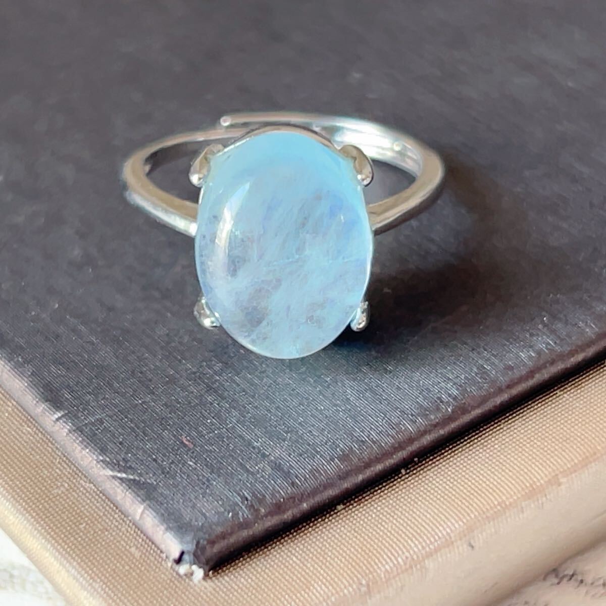 ◇アクアマリン◇ キャッツアイ効果◇指輪◇リング◇フリーサイズ◇天然石◇パワーストーン◇巾着袋付◇プレゼントにも  038R757_画像4