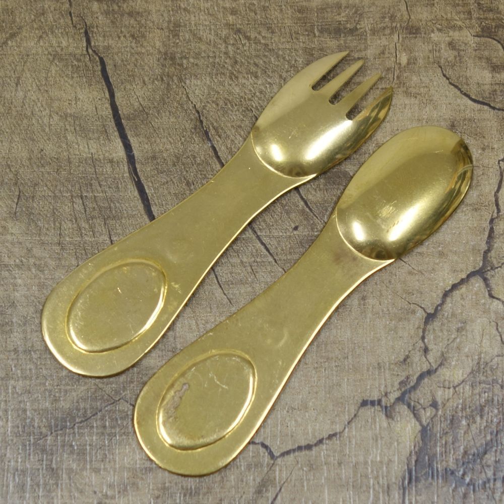 ルー ウルトラヘビー Lue×ULTRAHEAVY DessertSpoon Fork 10cc 3点セット カトラリー 真鍮 brass スプーン スポーク キャンプ アウトドア Lue × ULTRAHEAVY DessertSpoon & Fork
